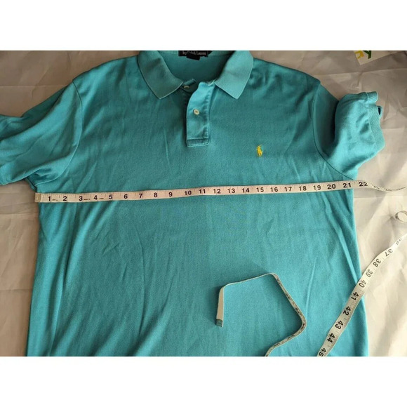 Polo Ralph Lauren Green Interlock Shirt Yellow Pony Medium Short Sleeve Polo - Picture 10 of 12